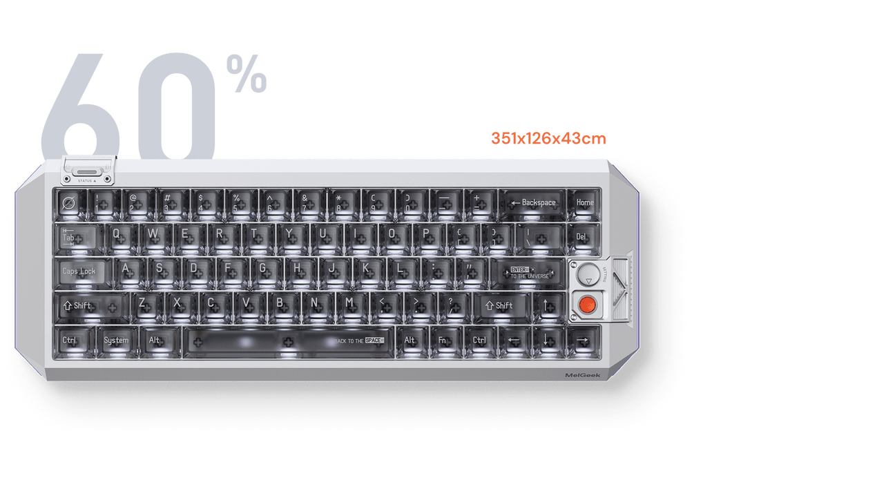 Centauri 60 keyboard, 351×126×43mm