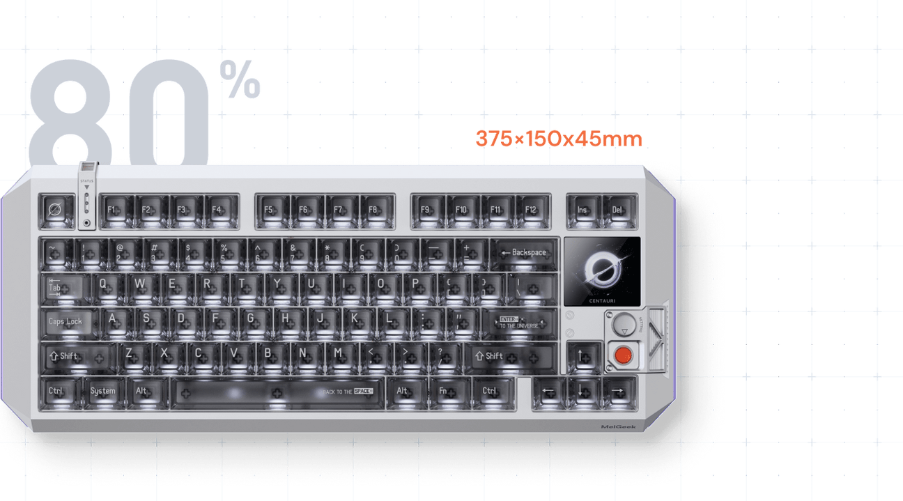 Centauri 80 keyboard, 375×150×45mm