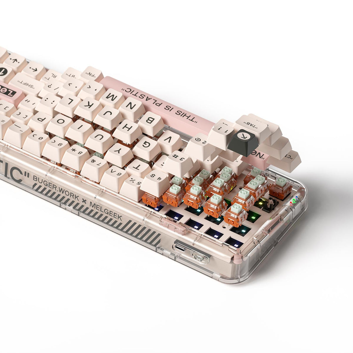 MelGeek Mojo68 Christian Pink Transparent Mechanical Keyboard 