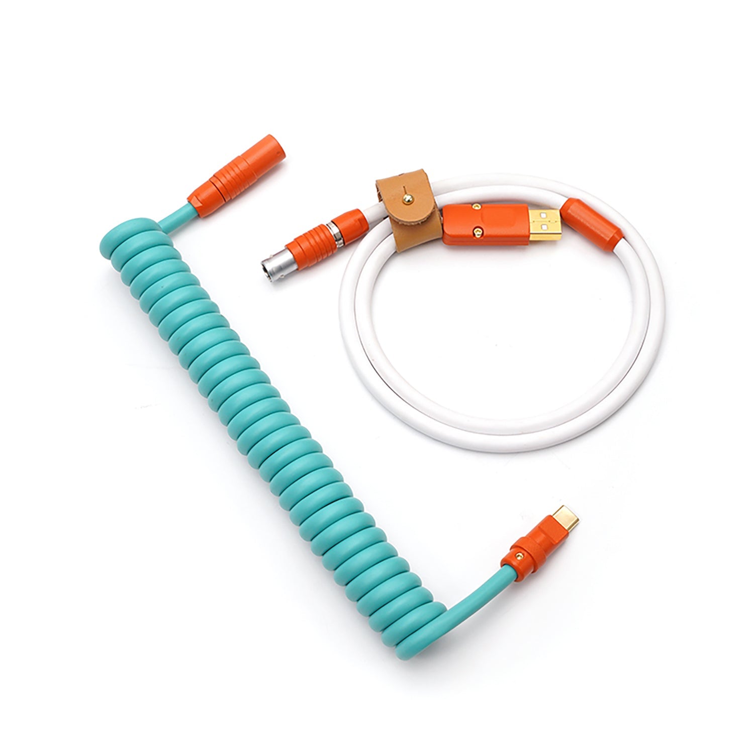 Câble USB C spiralé en caoutchouc TPU personnalisé MelGeek avec bobine aviateur orange côté clavier