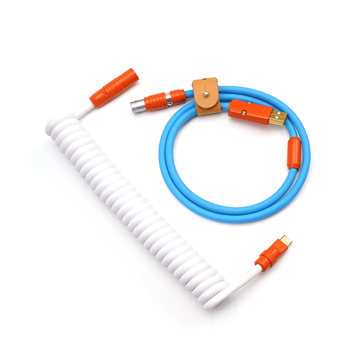 MelGeek Kundenspezifisches TPU-Gummi-Spiral-USB-C-Kabel mit orangefarbener Aviator-Spule auf der Tastaturseite