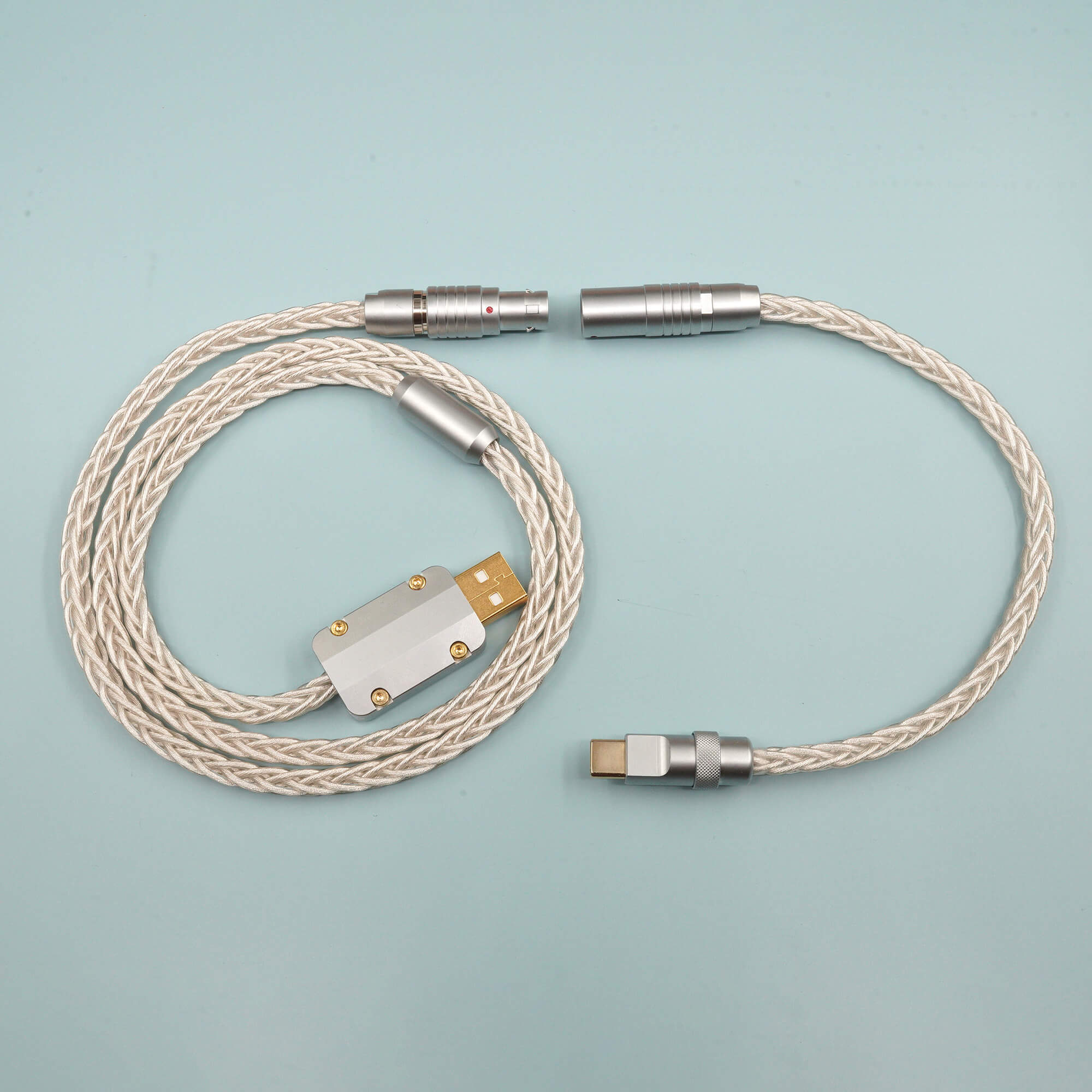 Câble USB en fil de cuivre monocristallin gainé d'argent fait à la main MelGeek