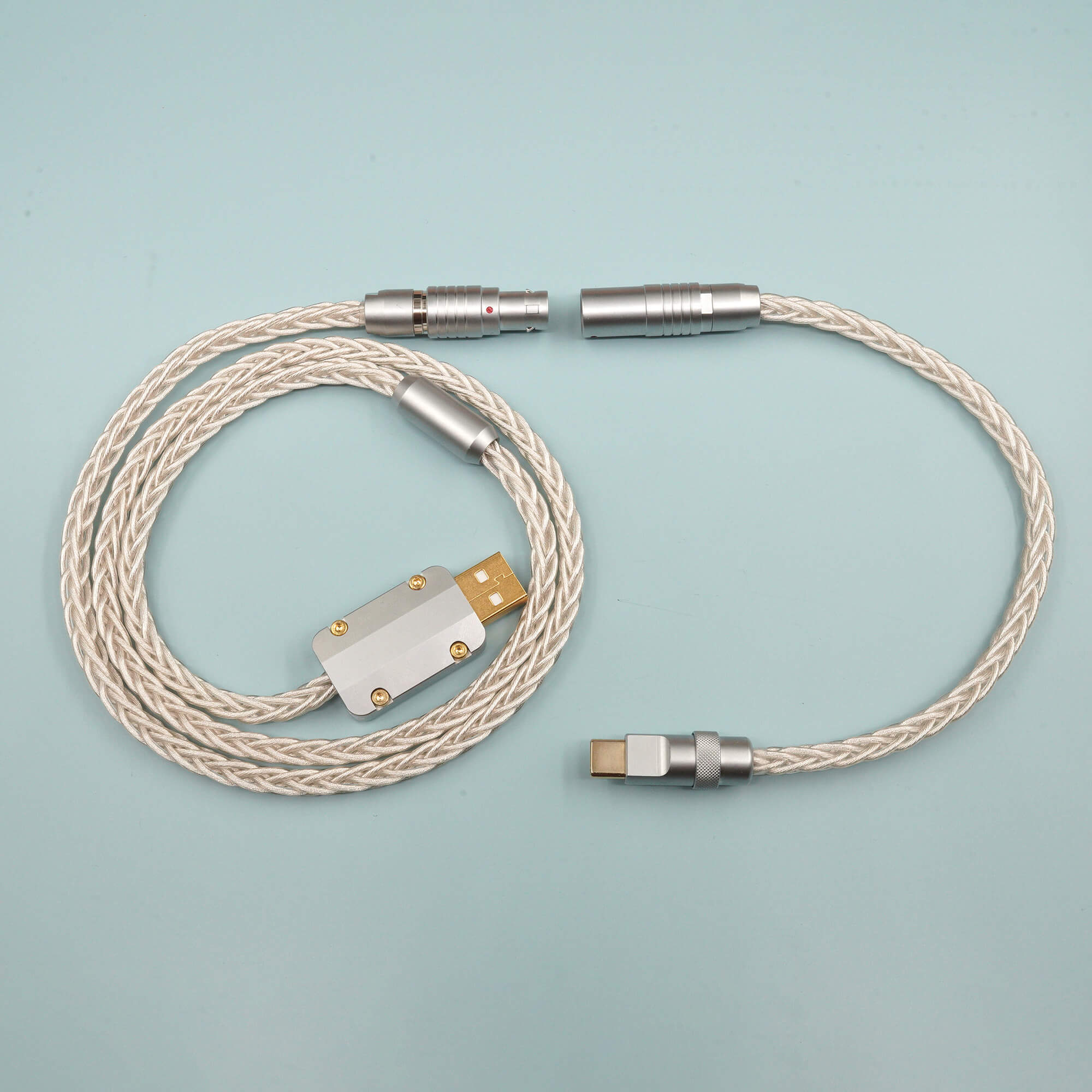 Cable USB de alambre de cobre monocristalino revestido de plata hecho a mano MelGeek