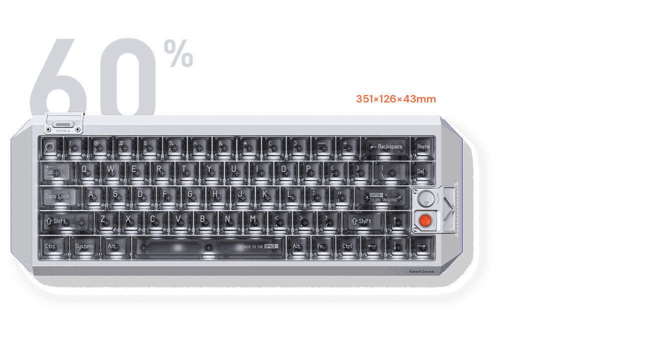 Centauri 60 keyboard, 351×126×43mm