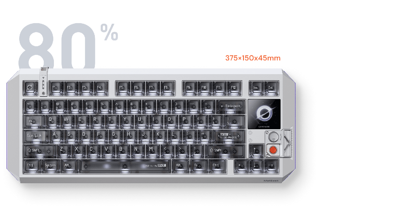 Centauri 80 keyboard, 375×150×45mm